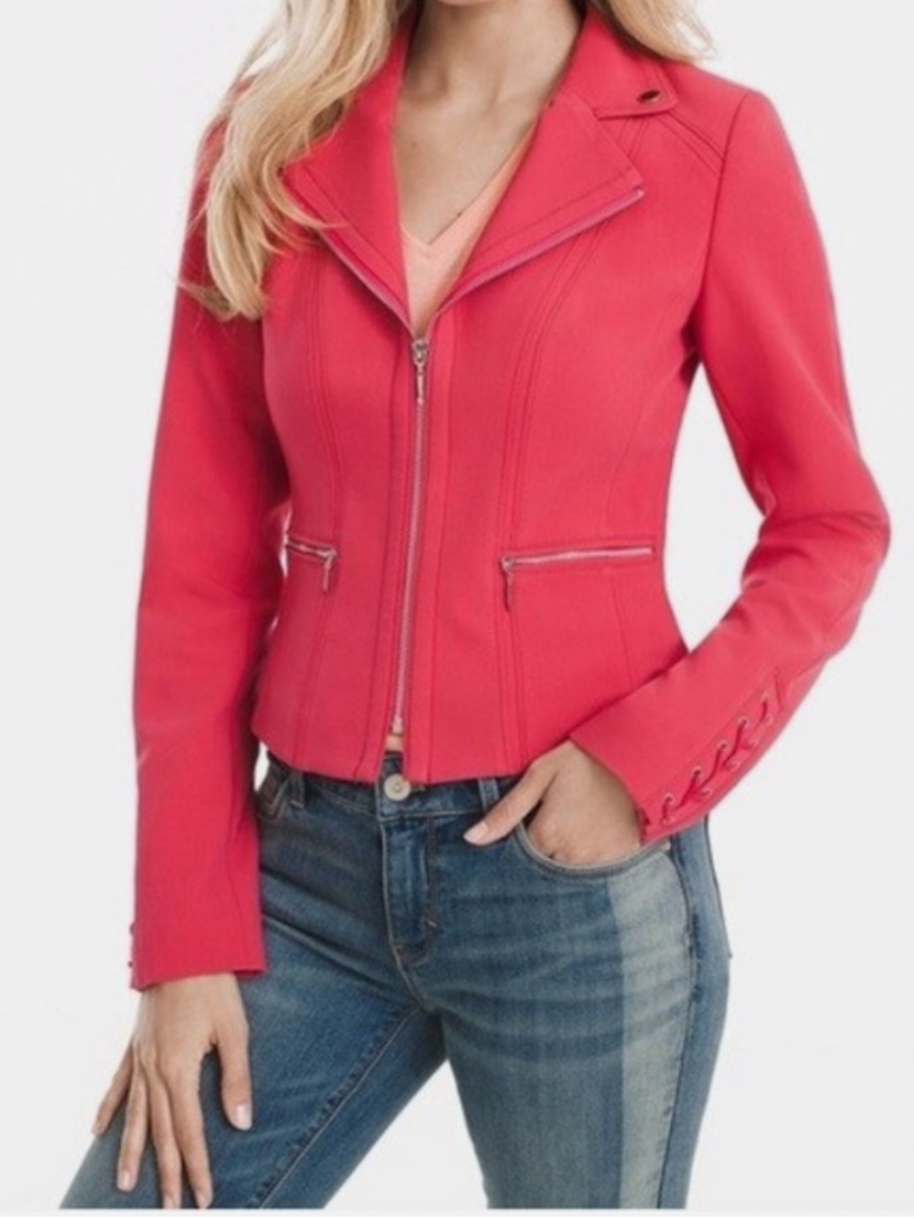 Carmen Marc Volvo Moto Jacket with Lace-Up & Zipper